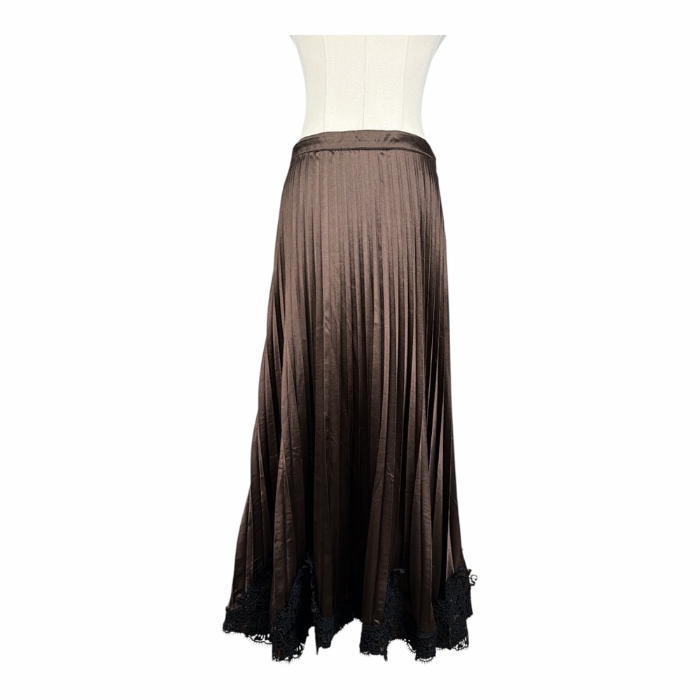 Anthropologie Blue Tassel Elegant Brown Skirt with Lace Trim Sz. Medium